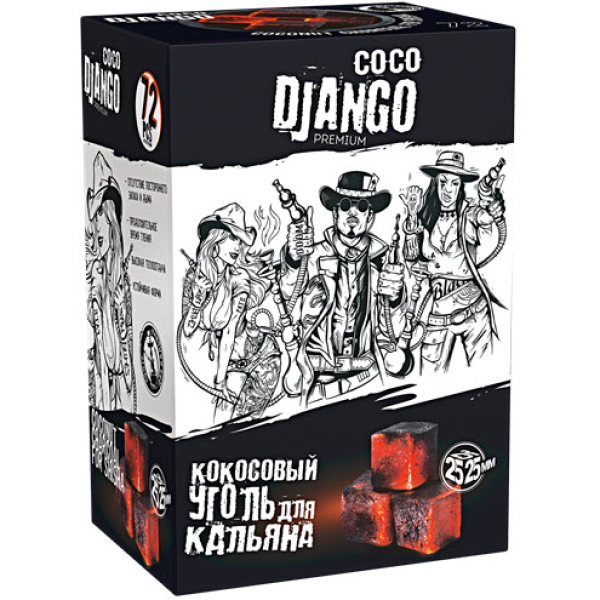 Уголь Coco Django 25мм для кальяна - 1кг (72 шт) в Севастополе