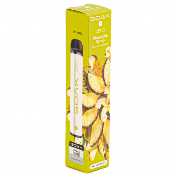 SOAK X ZERO Pineapple syrup 1500 затяжек (без никотина) в Севастополе