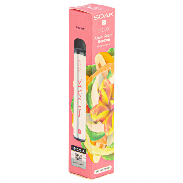 SOAK X ZERO Apple peach bonbon 1500 затяжек (без никотина) в Севастополе