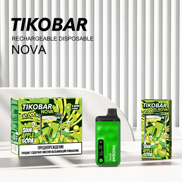 Электронка Tikobar Nova Кислая Яблочная Содовая 10000 Затяжек в Севастополе