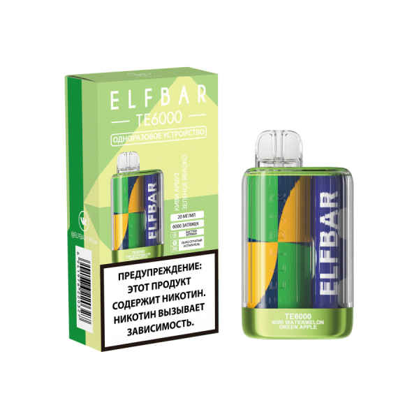 ЭСДН ELF BAR Te Киви Арбуз Зеленое Яблоко 6000 затяжек в Севастополе